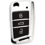 Husă cheie auto briceag pentru Golf MK7, 3 butoane, TPU gri cu butoane negre