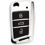 Husă cheie auto briceag pentru Golf MK7, 3 butoane, TPU gri cu butoane negre