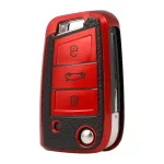 Husă cheie auto briceag pentru Golf MK7, TPU roșu cu aspect piele, 3 butoane