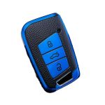 Husă cheie auto Smartkey din TPU, aspect piele, albastru, pentru Passat B8 și Arteon