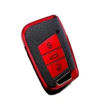 Husă cheie auto Smartkey VW Passat B8 & Arteon, TPU roșu, aspect piele
