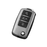 Husă cheie auto briceag VW 3 butoane, TPU gri închis, pentru Golf MK5/MK6, Passat B5.5