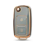 Husă cheie briceag compatibilă VW Golf 4, 2 butoane, TPU gri-albăstrui cu contur auriu