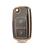 Husă cheie briceag compatibilă VW Golf 4, 2 butoane, TPU negru cu contur auriu