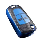 Husă cheie Opel Astra H/Corsa D/Zafira C briceag, TPU albastră aspect piele