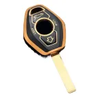 Husă cheie BMW E46/E39 cu 3 butoane, TPU stil diamant, negru cu contur auriu
