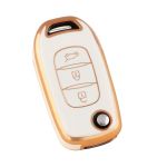 Husă cheie briceag Renault 3 butoane TPU alb cu contur auriu, aspect premium