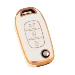 Husă cheie briceag Renault 3 butoane TPU alb cu contur auriu, aspect premium