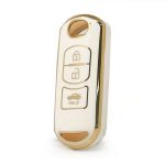 Husă cheie Mazda slim, 3 butoane, din TPU alb cu contur auriu