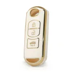 Husă cheie Mazda slim, 3 butoane, din TPU alb cu contur auriu