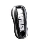 Husă cheie Porsche Smartkey model nou, 3 butoane, TPU aspect piele, gri