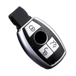 Husă cheie Smartkey pentru Mercedes-Benz, 3 butoane, TPU aspect piele, silver