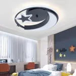 Lustră LED Alyona 44W cu telecomandă, model Lună și Stea, dimabilă, negru