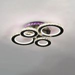 Lustra LED cu telecomanda si cristal MEILI ZAFINA RGB 136W, 4 Cercuri, lumina Rece/Calda/Neutra, Dimabila, Negru