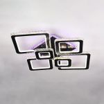 Lustra LED cu telecomanda si cristal TERRANO RGB 288W, 6 Patrate, lumina Rece/Calda/Neutra, Dimabila, Negru