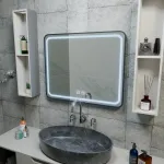 Oglindă LED pentru baie 90x75 cm, touch, dezaburire, ramă neagră EDGE