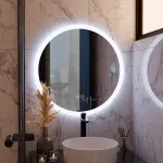 Oglindă LED rotundă Noxia 50 cm, touch, dimabilă, cu sistem de dezaburire