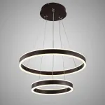 Lustră LED suspendată OLATHE 180W, 2 cercuri, dimabilă cu telecomandă, maro