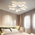 Lustră LED Blossom 95W cu telecomandă, 5 petale, lumină 3 culori, alb