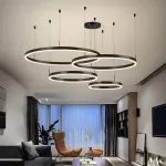 Lustră LED suspendată ADELAIDA 226W, 4 cercuri, dimabilă, telecomandă, negru
