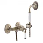 Baterie duș vintage din alamă bronz Mixxus Premium 003, cu pară și furtun