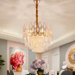 Candelabru din cristal Alhambra Petito, 3xE14, auriu lucios, Ø30 cm, înălțime reglabilă