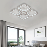 Lustră LED ZOE 53W cu telecomandă, 4 pătrate, dimabilă, alb, 3 culori lumină