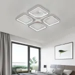 Lustră LED ZOE 53W cu telecomandă, 4 pătrate, dimabilă, alb, 3 culori lumină
