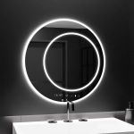 Oglindă LED rotundă 60 cm Marcello July Touch, dezaburire, ceas și termometru