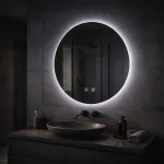 Oglindă LED rotundă 70 cm Isolda, touch, dimabilă, cu sistem de dezaburire