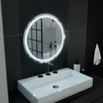 Oglindă LED rotundă 70 cm Lucea cu touch, dimabilă și sistem de dezaburire