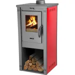 Soba pe lemne Thalia Okta M 3,9 kW, roșie, din fontă și șamotă