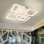 Lustră LED ZOE 70W cu telecomandă, 5 pătrate, dimabilă, lumină rece/caldă/neutră, alb