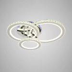 Lustra LED cu telecomanda si cristal NOVA ROTONDA RGB 73W, 3 Cercuri, lumina Rece/Calda/Neutra, Dimabila, Crom Lucios