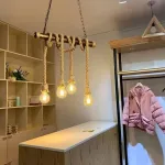 Lustră vintage cu frânghie PEDRO, 4xE27, design rustic din lemn închis