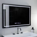 Oglindă LED baie 120x80 cm, cu dezaburire, ceas și termometru, dimabilă