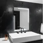 Oglindă LED dreptunghiulară pentru baie 60x80 cm, dimabilă, cu dezaburire, ceas și termometru