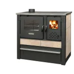 Soba tip spor Panonia pe lemne cu plită și cuptor, bej, evacuare stânga