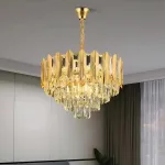 Candelabru din cristal Buckingham Petito, 3xE14, auriu lucios, diametru 30 cm