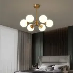 Lustră modernă LC801/6GD alb-auriu din metal, 6x E27, pentru living și dormitor