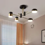 Lustră LED Palius 48W negru-auriu cu 4 brațe reglabile, design geometric