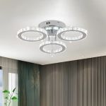 Lustra LED cu telecomanda si cristal ALANUBIS 40W, 3 Cercuri, lumina Rece/Calda/Neutra, Dimabila, Crom Lucios