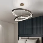 Lustră LED suspendată 2 cercuri cu telecomandă, cristale K9, 110W, neagră