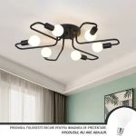 Lustră Modernist Hexa 6 cu 6 dulii E27, negru mat, design geometric pentru living