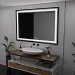 Oglindă LED baie 100x70 cm Verite Majeste Noir, dimabilă, dezaburire, ceas
