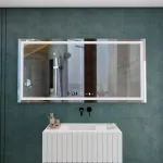 Oglindă LED dreptunghiulară 120x60 cm Verite MotionGlow, dezaburire, ceas, dimabilă