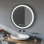 Oglindă LED rotundă 100 cm Marcello, neagră, cu dezaburire, ceas și dimare