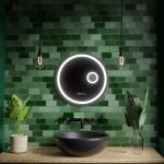 Oglindă LED rotundă 60 cm Micah Marcello cu senzor, dezaburire, ceas și lupă