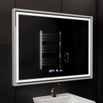 Oglindă LED baie 80x60 cm Marcello, dezaburire, ceas, termometru, dimabilă