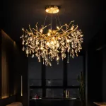 Candelabru din cristal WALTZ Rhapsody, auriu, 6xG9, Ø45 cm, înălțime reglabilă